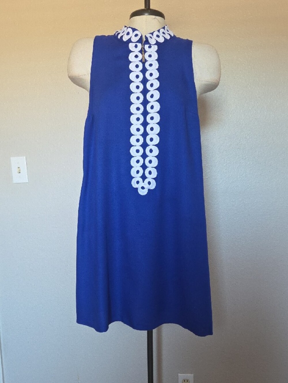 Lilly Pulitzer Jane Blue Sleeveless Shift Dress with White Crochet Trim